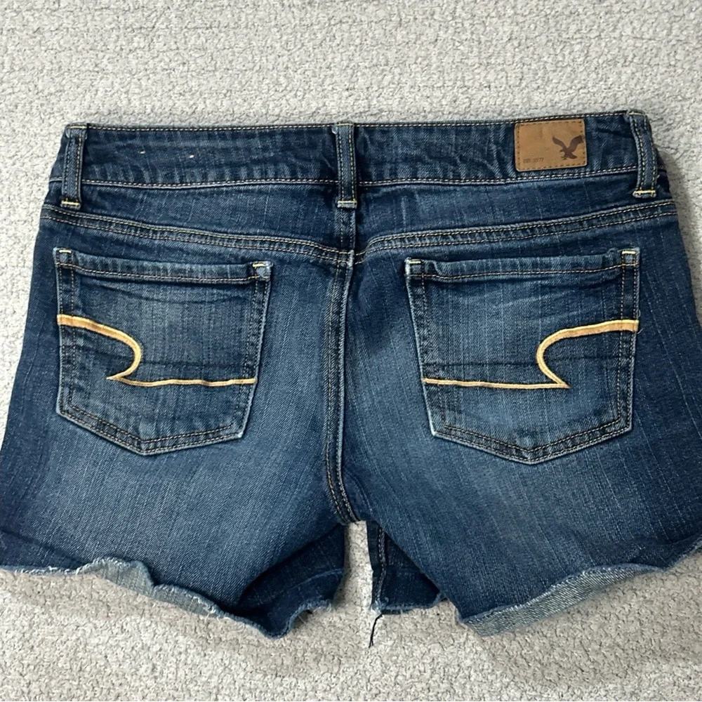American Eagle Outfitters Dark Blue Jean Shorts With‎ Faux Leather Braids Size 6